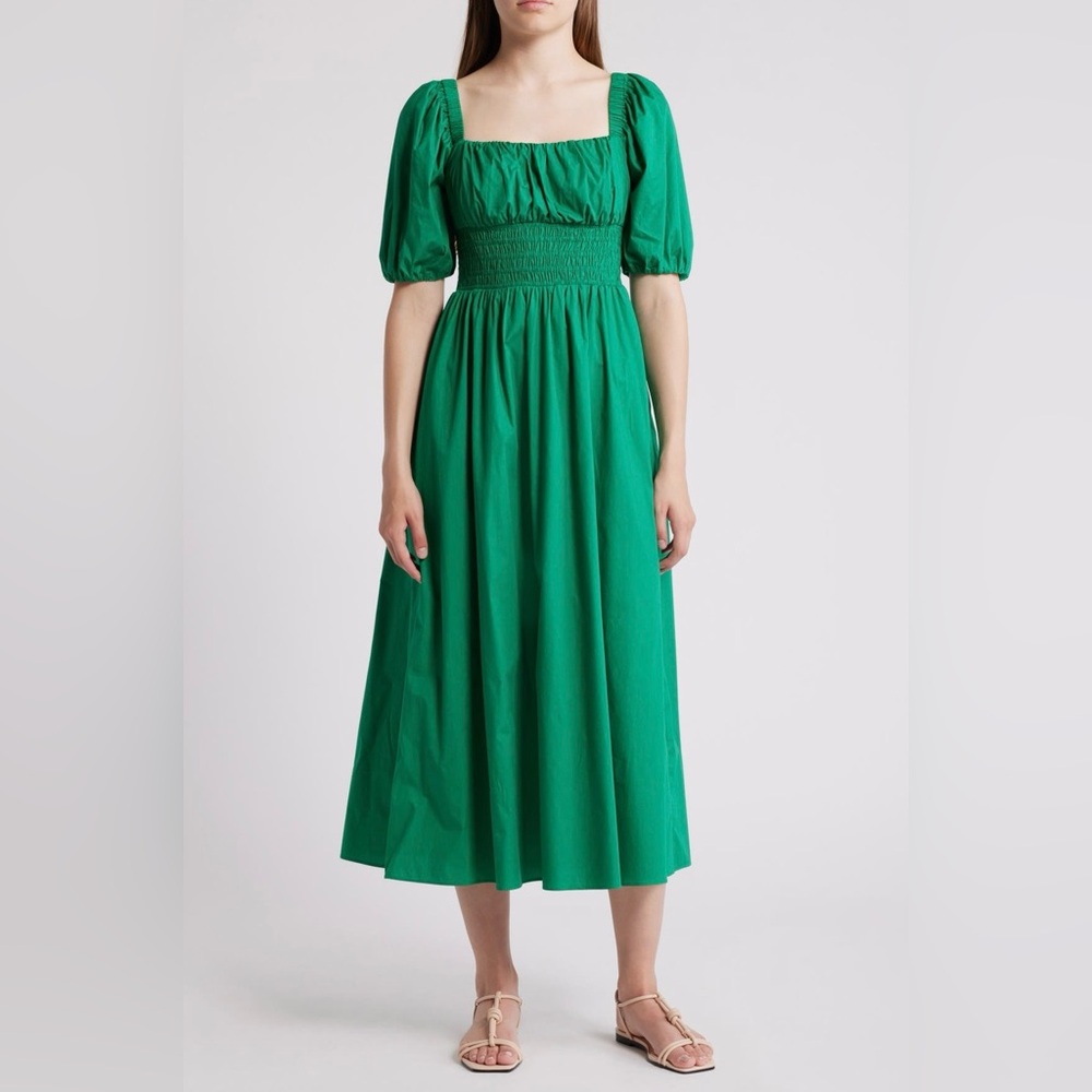 &Other Stories Smocked Puff Sleeve Midi Dress Size8
